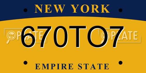670TO7 New York License Plate