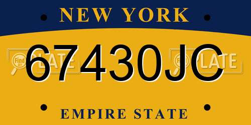 67430JC New York License Plate