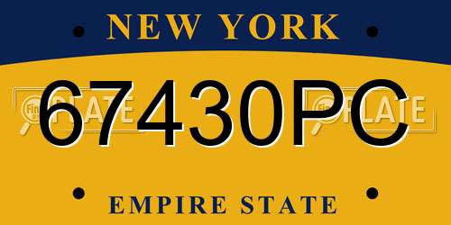 67430PC New York License Plate
