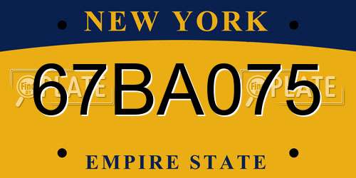 67BA075 New York License Plate