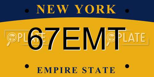 67EMT New York License Plate