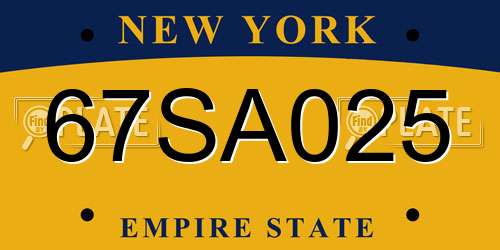 67SA025 New York License Plate