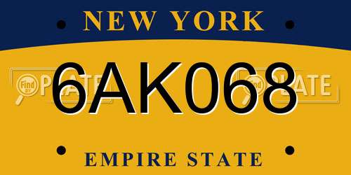 6AK068 New York License Plate