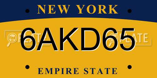 6AKD65 New York License Plate