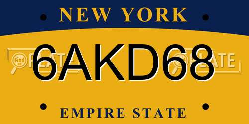 6AKD68 New York License Plate