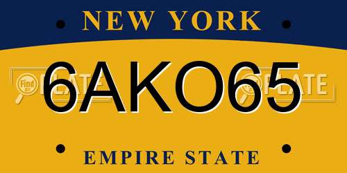 6AKO65 New York License Plate