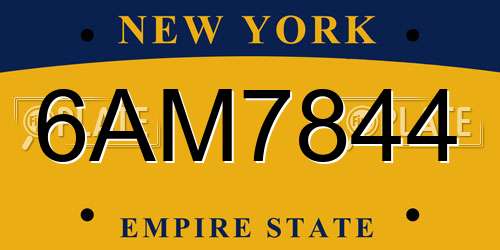 6AM7844 New York License Plate