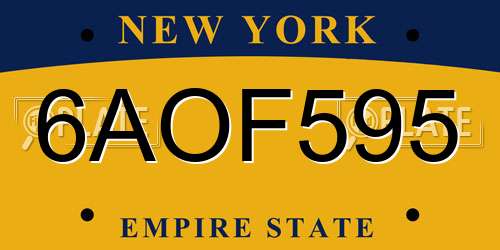 6AOF595 New York License Plate