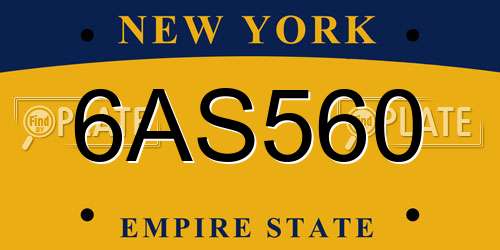 6AS560 New York License Plate