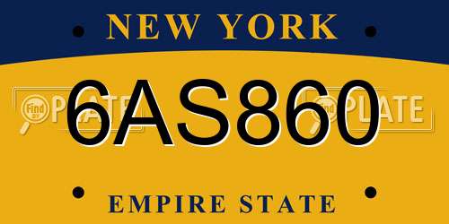 6AS860 New York License Plate