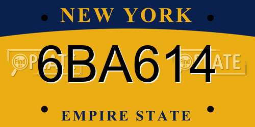 6BA614 New York License Plate