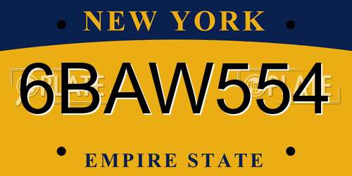 6BAW554 New York License Plate