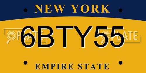 6BTY55 New York License Plate
