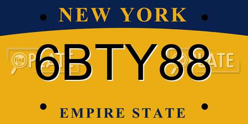 6BTY88 New York License Plate