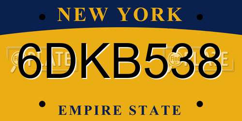 6DKB538 New York License Plate