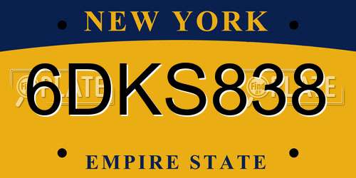 6DKS838 New York License Plate