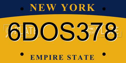 6DOS378 New York License Plate