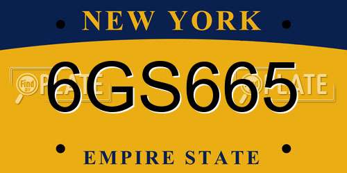 6GS665 New York License Plate