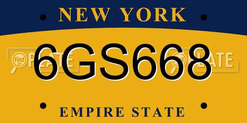 6GS668 New York License Plate