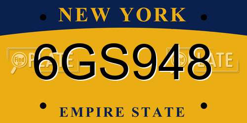 6GS948 New York License Plate
