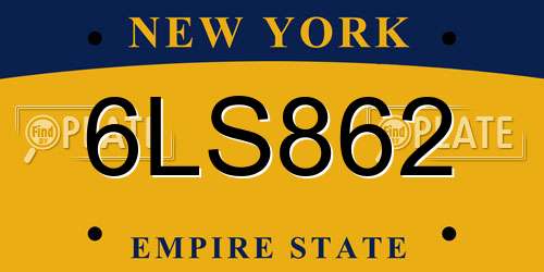 6LS862 New York License Plate