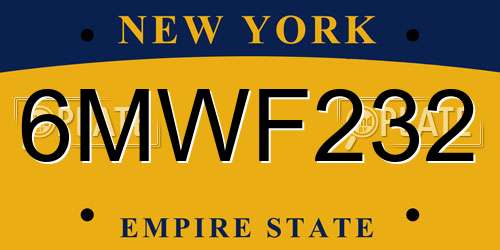 6MWF232 New York License Plate