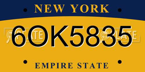 6OK5835 New York License Plate