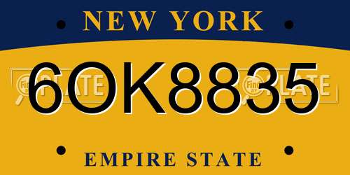 6OK8835 New York License Plate