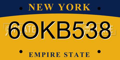 6OKB538 New York License Plate