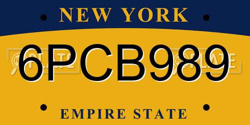 6PCB989 New York License Plate