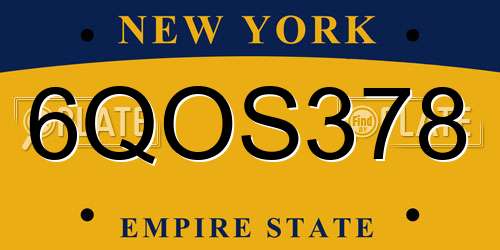 6QOS378 New York License Plate
