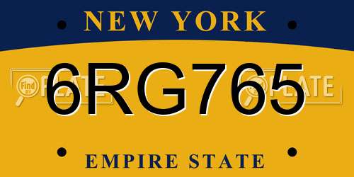 6RG765 New York License Plate