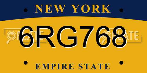 6RG768 New York License Plate