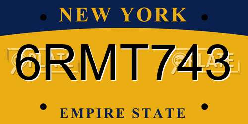 6RMT743 New York License Plate