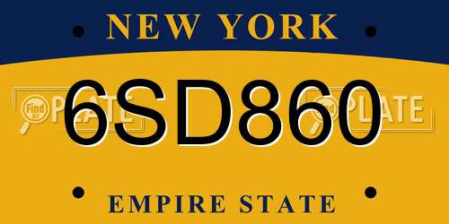 6SD860 New York License Plate