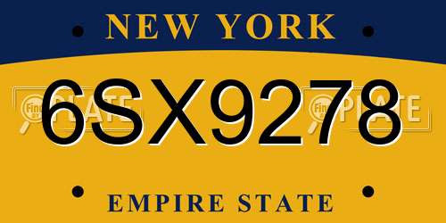 6SX9278 New York License Plate
