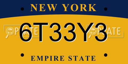 6T33Y3 New York License Plate