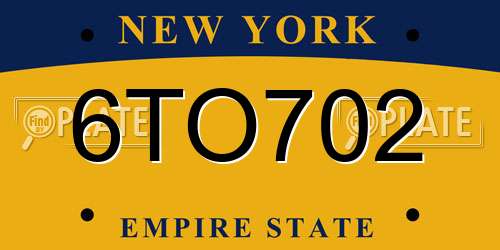 6TO702 New York License Plate