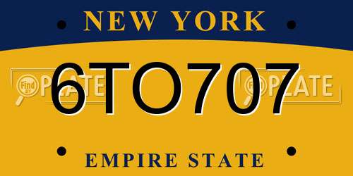 6TO707 New York License Plate