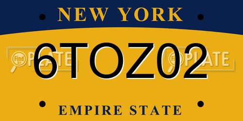 6TOZ02 New York License Plate
