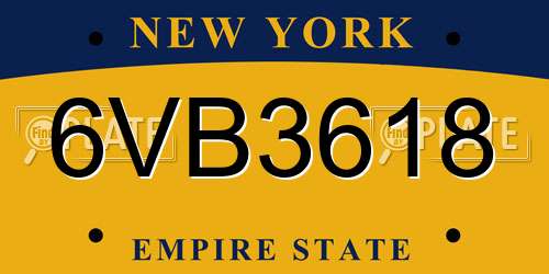 6VB3618 New York License Plate