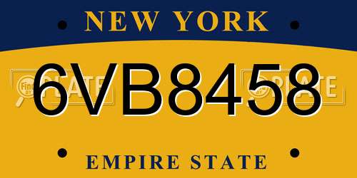 6VB8458 New York License Plate