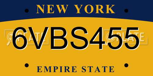6VBS455 New York License Plate