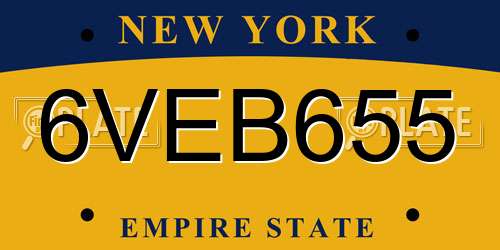 6VEB655 New York License Plate