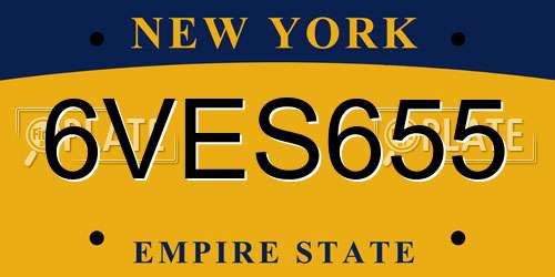 6VES655 New York License Plate