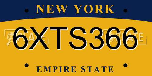 6XTS366 New York License Plate