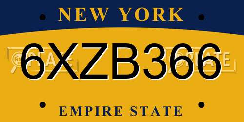 6XZB366 New York License Plate