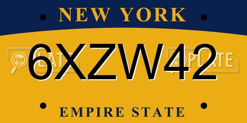6XZW42 New York License Plate