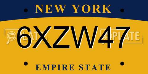 6XZW47 New York License Plate