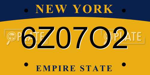 6Z07O2 New York License Plate